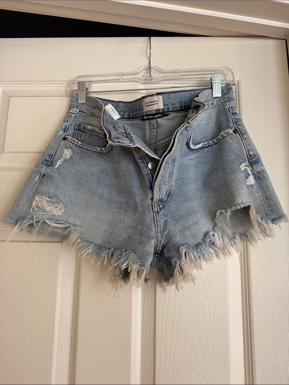 Citizens Of Humanity Light Blue Distressed Frayed Denim Shorts